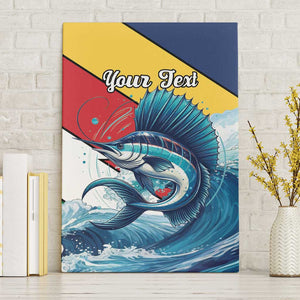 Personalised Afro Seychelles Canvas Wall Art Sailfish With Coat Of Arms