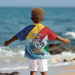 Personalised Afro Seychelles Kid Hawaiian Shirt Sailfish With Coat Of Arms