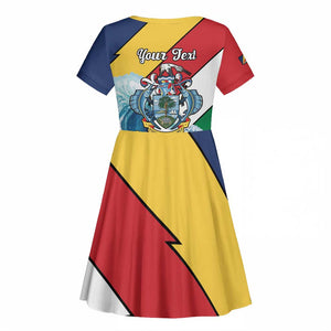 Personalised Afro Seychelles Kid Short Sleeve Dress Sailfish With Coat Of Arms