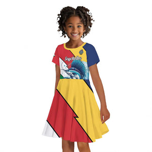 Personalised Afro Seychelles Kid Short Sleeve Dress Sailfish With Coat Of Arms