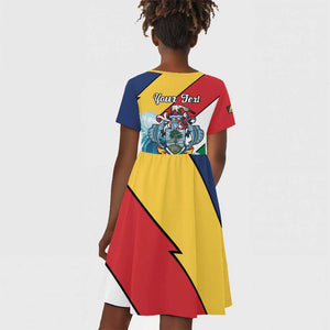 Personalised Afro Seychelles Kid Short Sleeve Dress Sailfish With Coat Of Arms