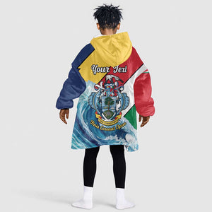 Personalised Afro Seychelles Kid Wearable Blanket Hoodie Sailfish With Coat Of Arms