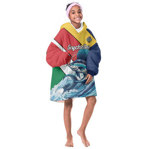 Personalised Afro Seychelles Kid Wearable Blanket Hoodie Sailfish With Coat Of Arms