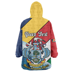 Personalised Afro Seychelles Kid Wearable Blanket Hoodie Sailfish With Coat Of Arms