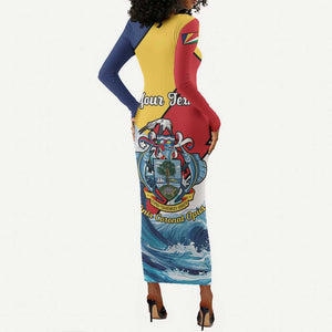 Personalised Afro Seychelles Long Sleeve Bodycon Dress Sailfish With Coat Of Arms