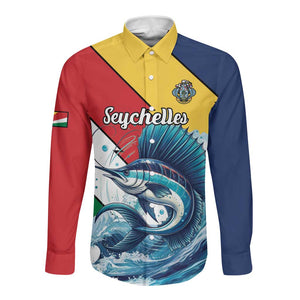 Personalised Afro Seychelles Long Sleeve Button Shirt Sailfish With Coat Of Arms