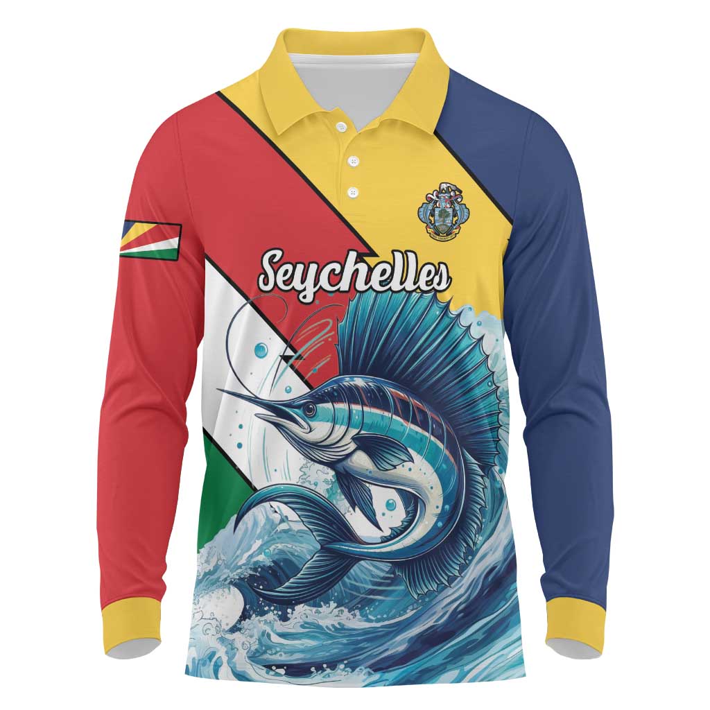 Personalised Afro Seychelles Long Sleeve Polo Shirt Sailfish With Coat Of Arms