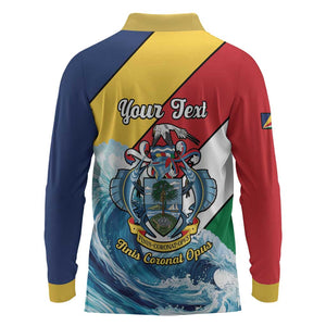 Personalised Afro Seychelles Long Sleeve Polo Shirt Sailfish With Coat Of Arms