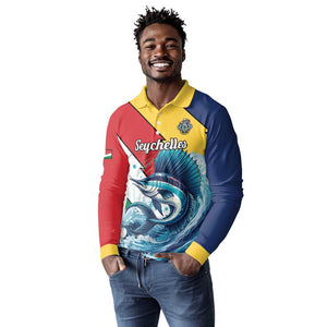 Personalised Afro Seychelles Long Sleeve Polo Shirt Sailfish With Coat Of Arms