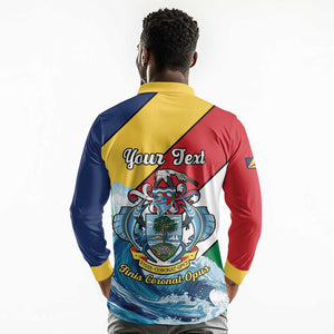 Personalised Afro Seychelles Long Sleeve Polo Shirt Sailfish With Coat Of Arms