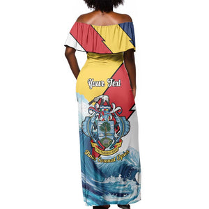 Personalised Afro Seychelles Off Shoulder Maxi Dress Sailfish With Coat Of Arms