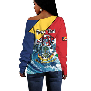 Personalised Afro Seychelles Off Shoulder Sweater Sailfish With Coat Of Arms