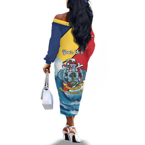 Personalised Afro Seychelles Off The Shoulder Long Sleeve Dress Sailfish With Coat Of Arms