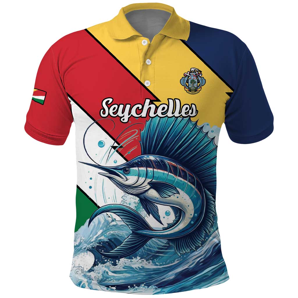 Personalised Afro Seychelles Polo Shirt Sailfish With Coat Of Arms