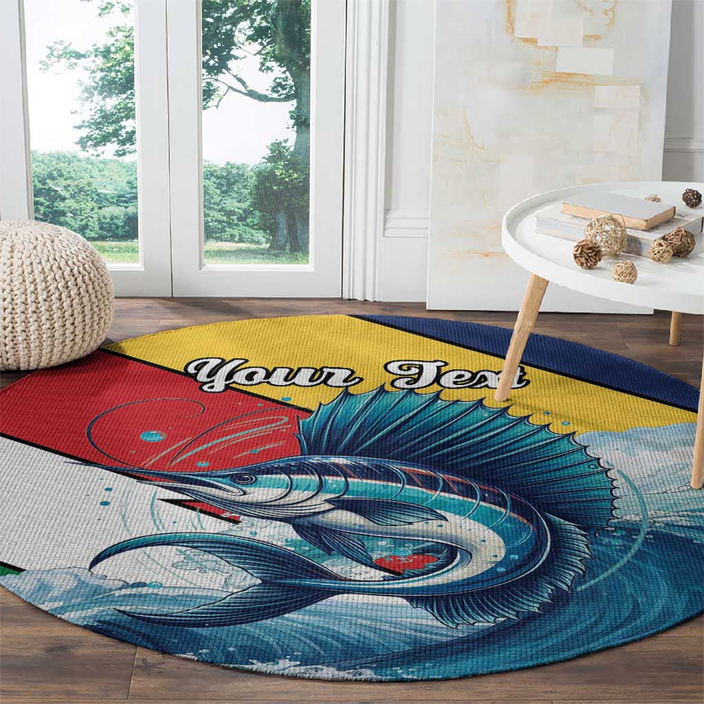 Personalised Afro Seychelles Round Carpet Sailfish With Coat Of Arms