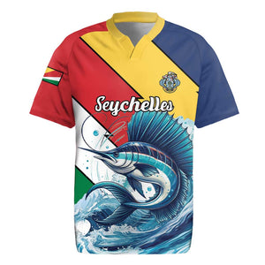 Personalised Afro Seychelles Rugby Jersey Sailfish With Coat Of Arms