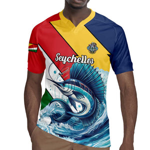 Personalised Afro Seychelles Rugby Jersey Sailfish With Coat Of Arms