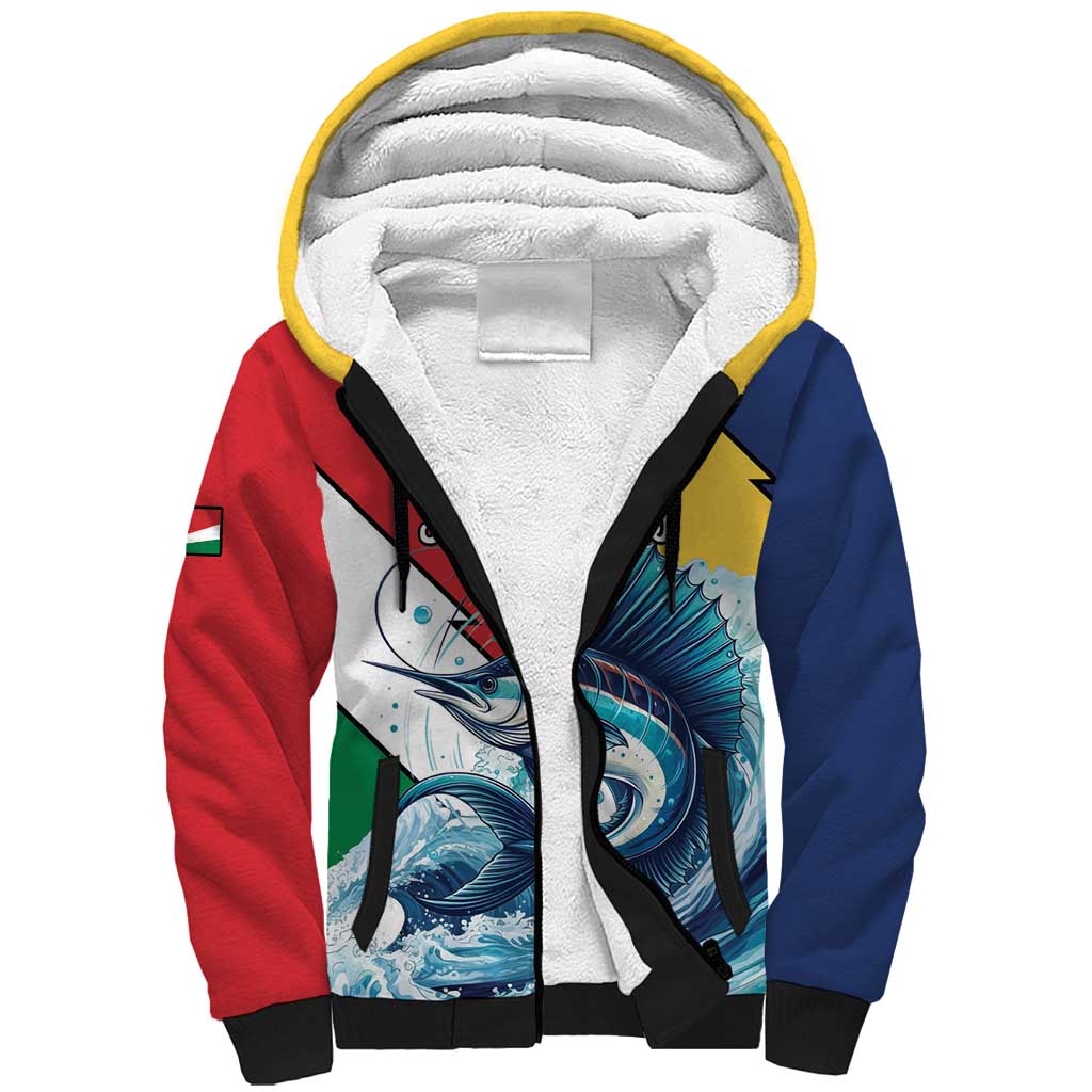 Personalised Afro Seychelles Sherpa Hoodie Sailfish With Coat Of Arms