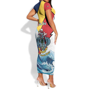 Personalised Afro Seychelles Short Sleeve Bodycon Dress Sailfish With Coat Of Arms