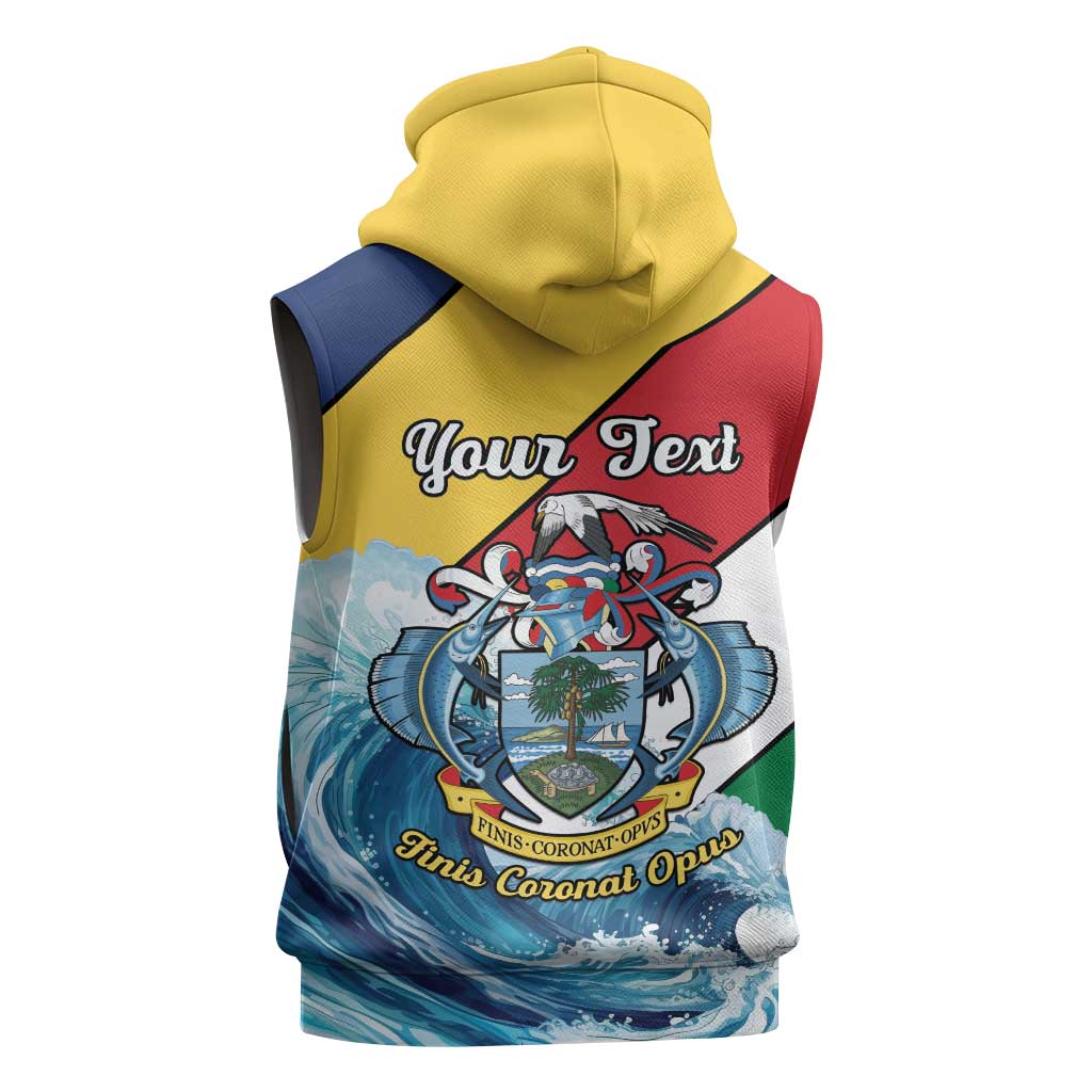 Personalised Afro Seychelles Sleeveless Hoodie Sailfish With Coat Of Arms - African Pride