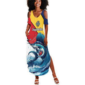 Personalised Afro Seychelles Summer Maxi Dress Sailfish With Coat Of Arms