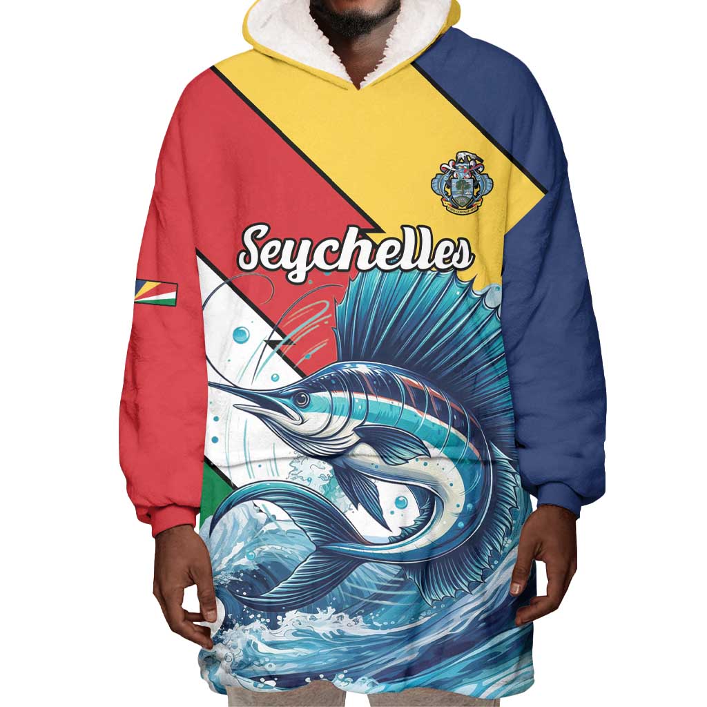 Personalised Afro Seychelles Wearable Blanket Hoodie Sailfish With Coat Of Arms