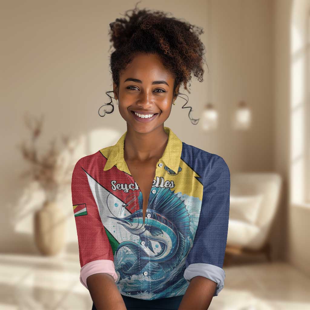 Personalised Afro Seychelles Women Casual Shirt Sailfish With Coat Of Arms