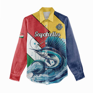 Personalised Afro Seychelles Women Casual Shirt Sailfish With Coat Of Arms