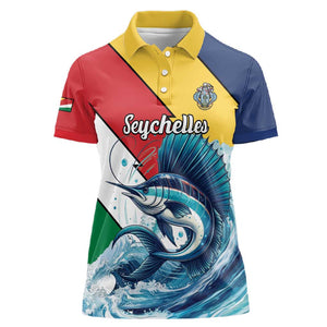 Personalised Afro Seychelles Women Polo Shirt Sailfish With Coat Of Arms