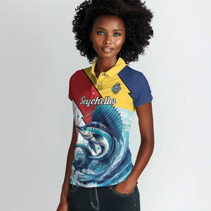 Personalised Afro Seychelles Women Polo Shirt Sailfish With Coat Of Arms