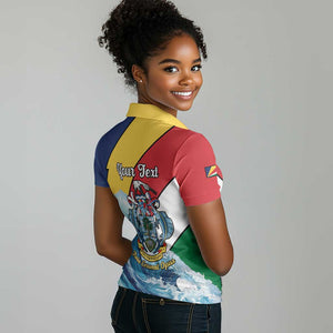 Personalised Afro Seychelles Women Polo Shirt Sailfish With Coat Of Arms