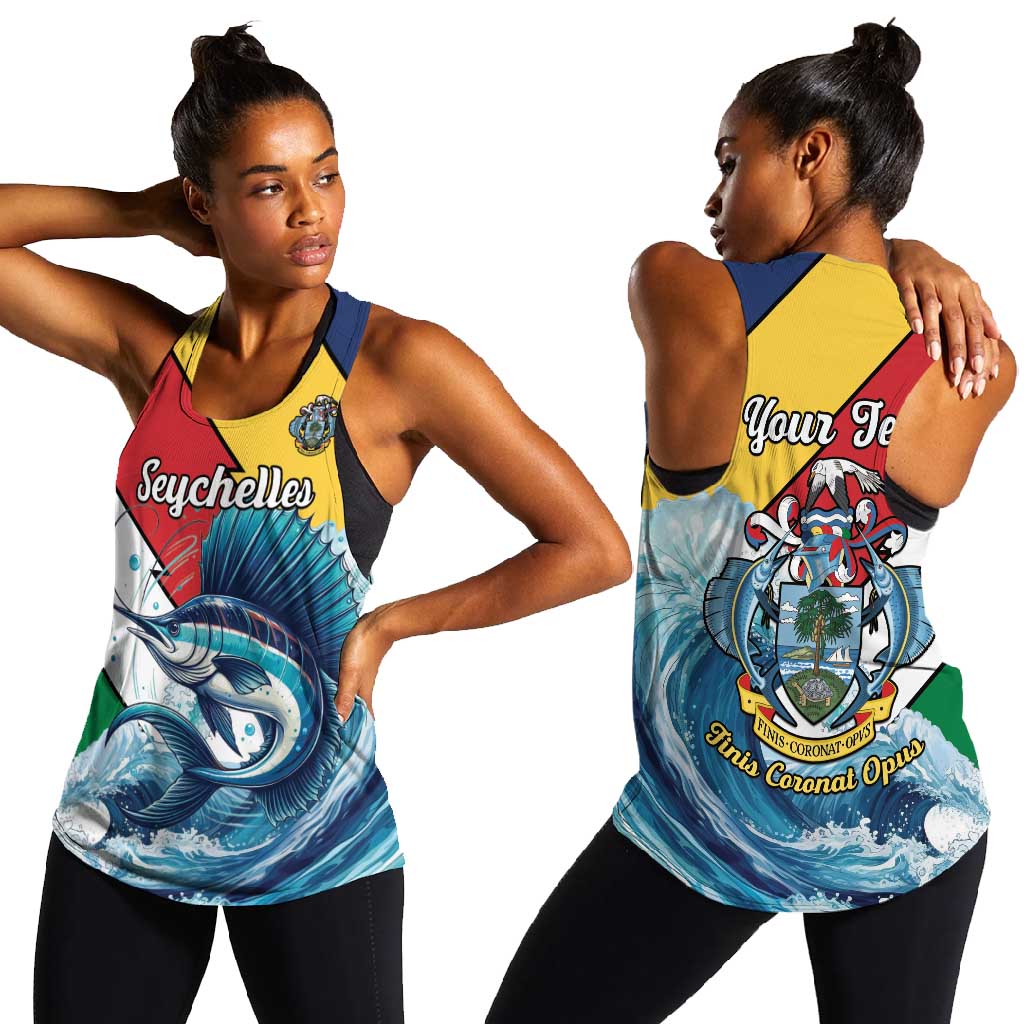 Personalised Afro Seychelles Women Racerback Tank Sailfish With Coat Of Arms