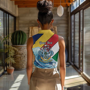 Personalised Afro Seychelles Women Sleeveless Polo Shirt Sailfish With Coat Of Arms