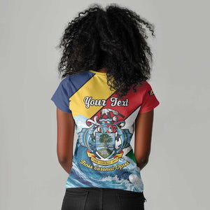 Personalised Afro Seychelles Women V-Neck T-Shirt Sailfish With Coat Of Arms