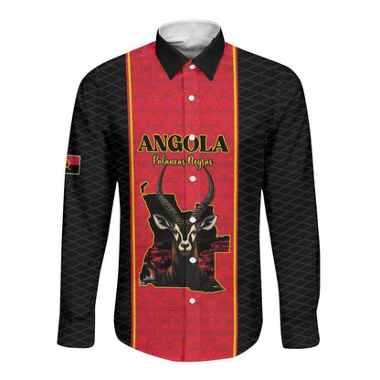Custom Angola Football Long Sleeve Button Shirt Come On Palancas Negras - African Pride