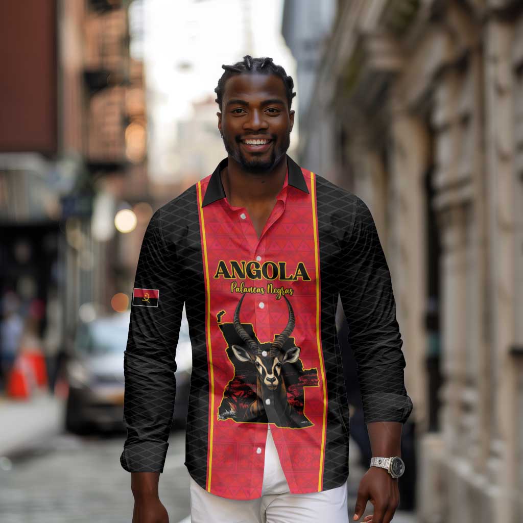 Custom Angola Football Long Sleeve Button Shirt Come On Palancas Negras - African Pride