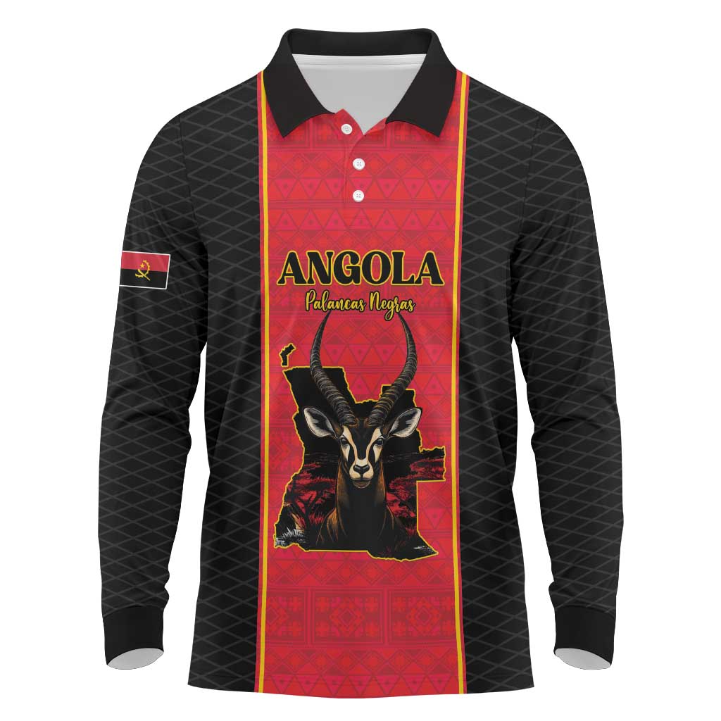 Custom Angola Football Long Sleeve Polo Shirt Come On Palancas Negras - African Pride