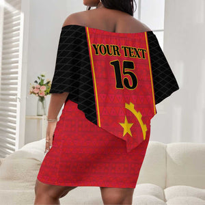 Custom Angola Football Off Shoulder Short Dress Come On Palancas Negras - African Pride