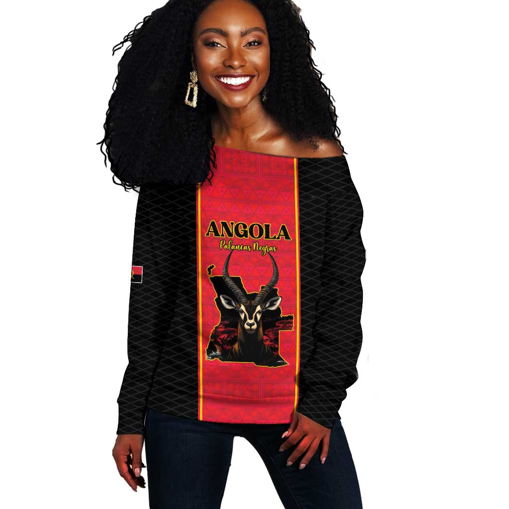 Custom Angola Football Off Shoulder Sweater Come On Palancas Negras - African Pride