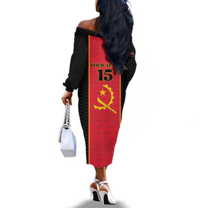 Custom Angola Football Off The Shoulder Long Sleeve Dress Come On Palancas Negras - African Pride
