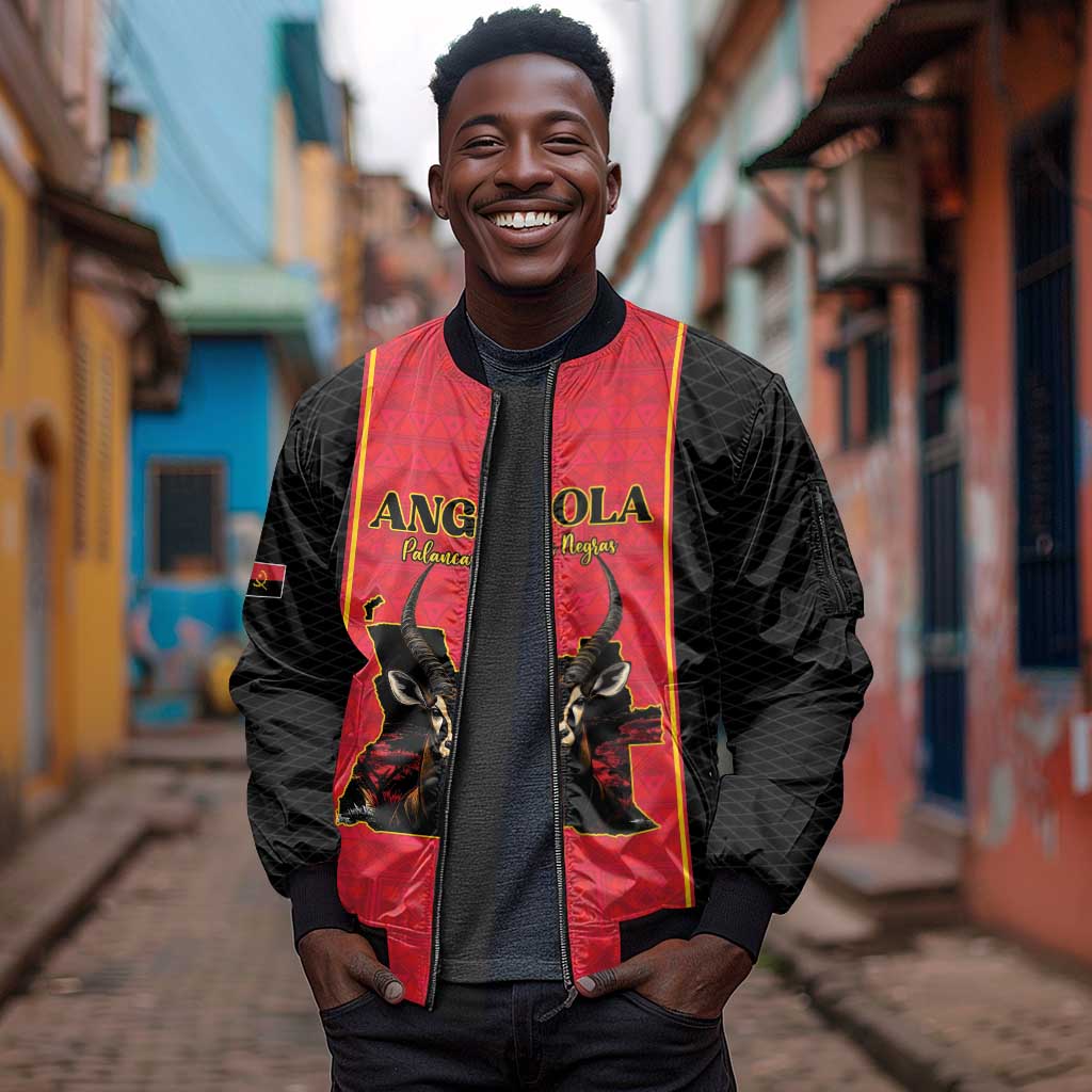 Custom Angola Football Sleeve Zip Bomber Jacket Come On Palancas Negras - African Pride