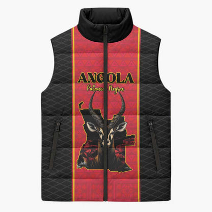 Custom Angola Football Sleeveless Puffer Jacket Come On Palancas Negras - African Pride