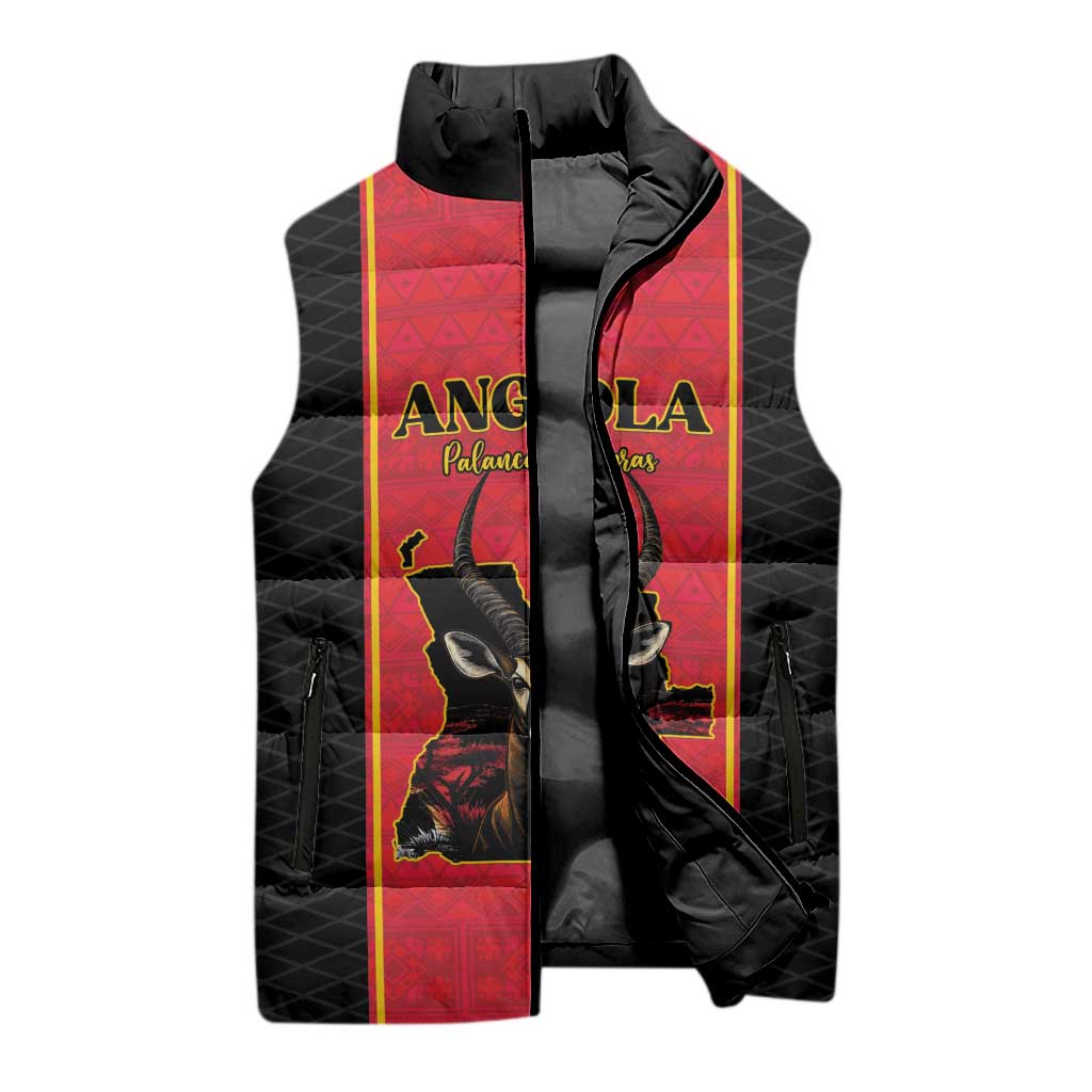 Custom Angola Football Sleeveless Puffer Jacket Come On Palancas Negras - African Pride