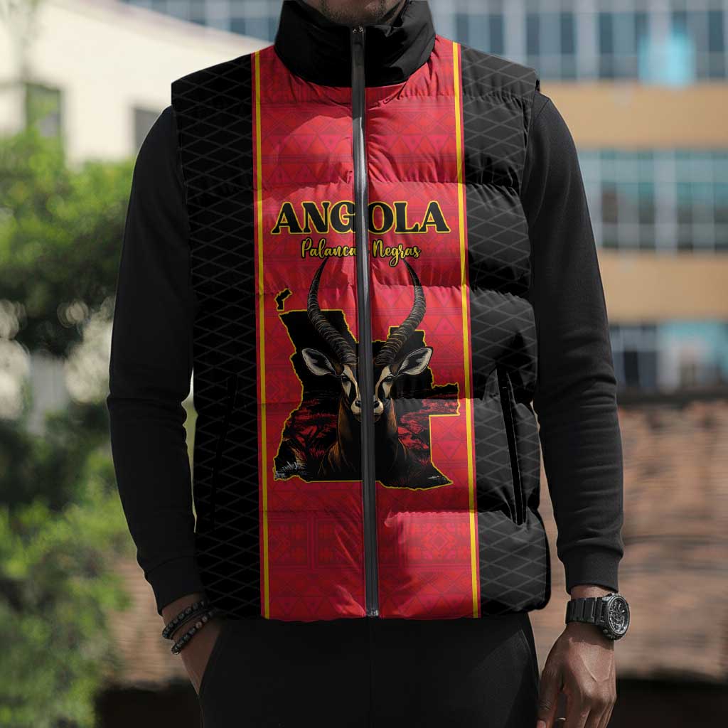 Custom Angola Football Sleeveless Puffer Jacket Come On Palancas Negras - African Pride