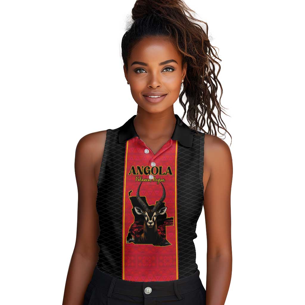 Custom Angola Football Women Sleeveless Polo Shirt Come On Palancas Negras - African Pride