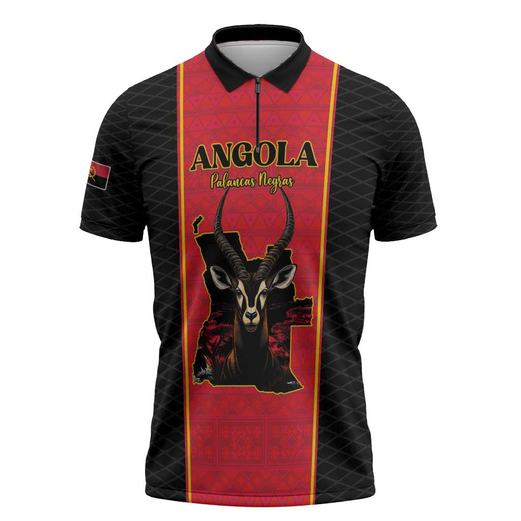 Custom Angola Football Zipper Polo Shirt Come On Palancas Negras - African Pride