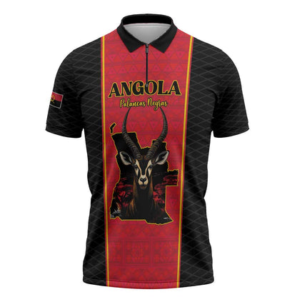 Custom Angola Football Zipper Polo Shirt Come On Palancas Negras - African Pride