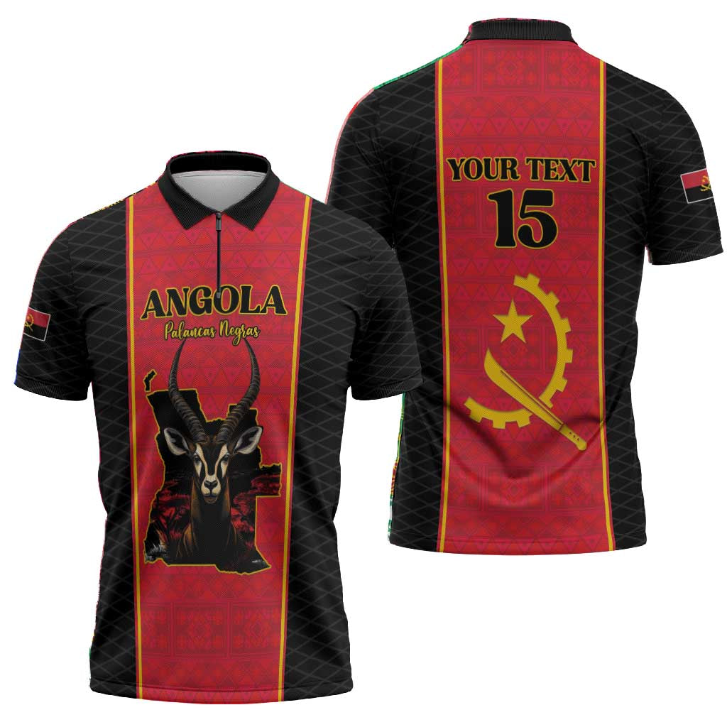 Custom Angola Football Zipper Polo Shirt Come On Palancas Negras - African Pride