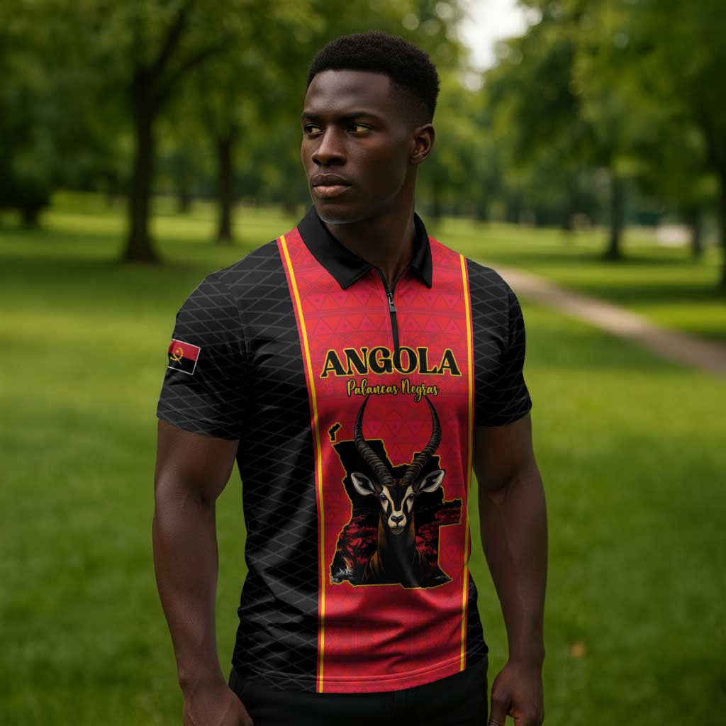 Custom Angola Football Zipper Polo Shirt Come On Palancas Negras - African Pride