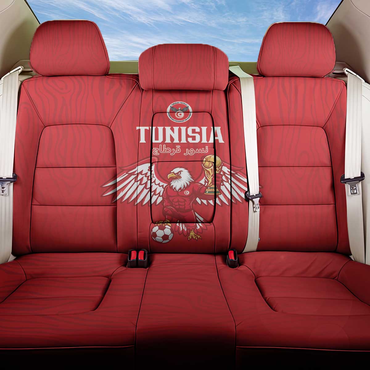 Tunisia Football Back Car Seat Cover Eagles of Carthage Rise - African Pride